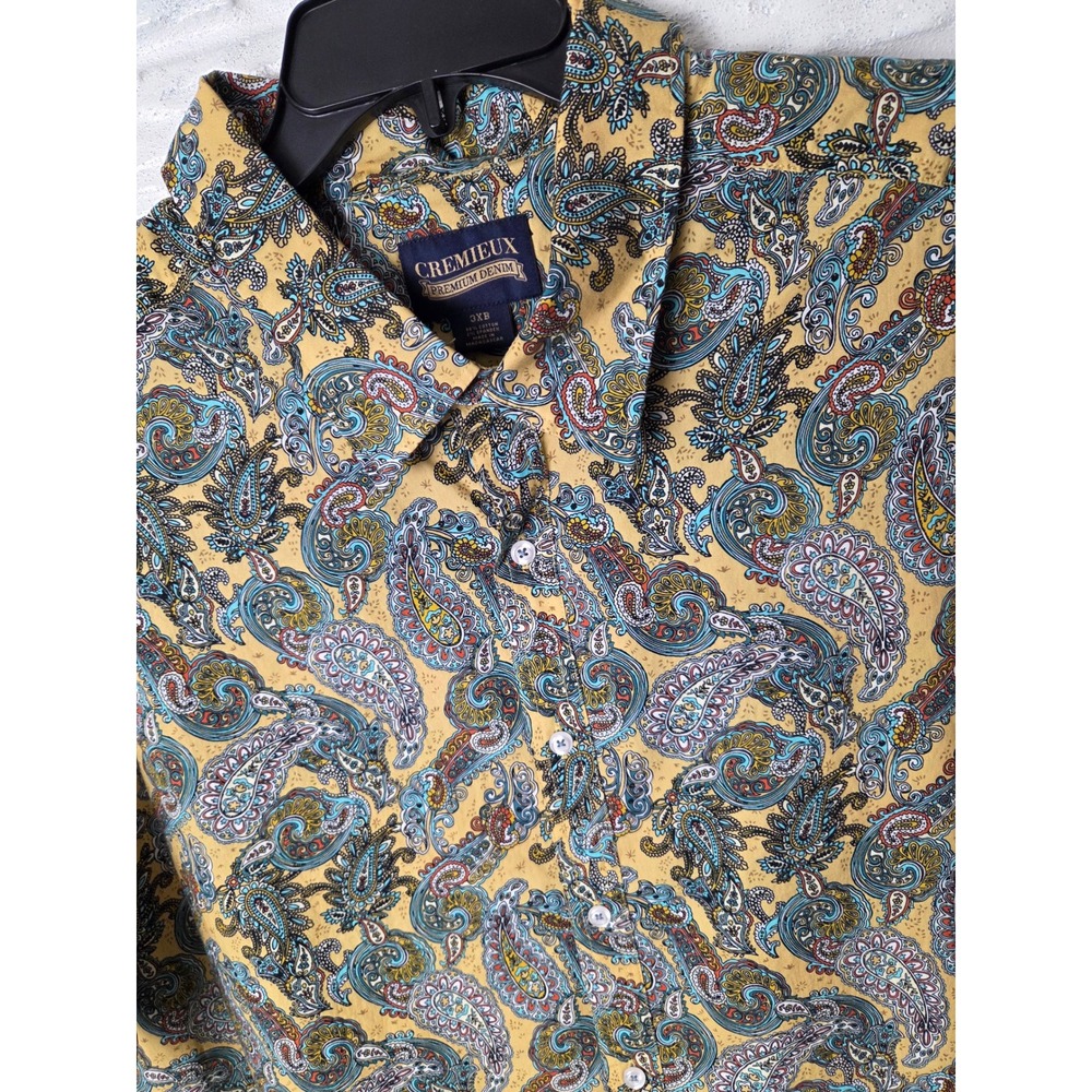 Cremieux Premium Denim Shirt Men 3XB Big Man Button Up s/s Stretch NWT Paisley